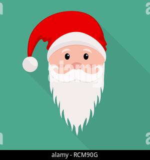 Le visage du Père Noël avec une barbe et moustache en version plate. Vector illustration. L'icône de Noël à l'ombre. Illustration de Vecteur