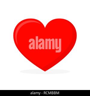Coeur rouge pour la Saint-Valentin. Forme de coeur simple sur fond blanc en version plate. Vector illustration. Illustration de Vecteur
