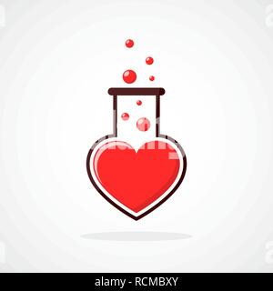 Tube à essai icône dans la forme du cœur. Vector illustration. Concept d'amour en laboratoire modèle plat. Illustration de Vecteur