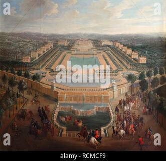 Vue générale du château et pavillons à Marly. Musée : Musée de l'histoire de la France, Le Château de Versailles. Auteur : Martin, Pierre II. Banque D'Images