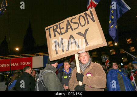 Londres, Royaume-Uni. 15 Jan, 2019. En tant que députés de débattre et de voter sur l'offre du Gouvernement Brexit à l'intérieur de la Chambre des communes des centaines de personnes se rassemblent à la place du Parlement pour regarder le débat sur écran géant et d'entendre une variété d'hommes politiques et des haut-parleurs sur scène. Penelope Barritt/Alamy Live News Banque D'Images