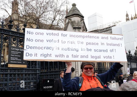 Londres, Royaume-Uni. 15 Jan 2019. Brexit manifestants devant les Chambres du Parlement, Londres (UK). Le mardi 15 janvier 2019. Credit : Jonathan Jones/Alamy Live News Banque D'Images