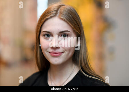 14 janvier 2019, Bavaria, Munich : escalade, présentation de la sélection d'escalade groupe pour la qualification olympique Tokyo 2020 à Munich (Bavière) : le grimpeur Hannah Meul. Photo : Tobias Hase/dpa Banque D'Images