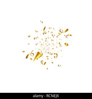 Popper parti isolé. Confettis d'or. Vector illustration. Joyeux anniversaire concept Illustration de Vecteur