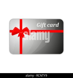 Carte-cadeau avec arc rouge et rubans. Vector illustration. Carte-cadeau, isolé sur fond blanc Illustration de Vecteur