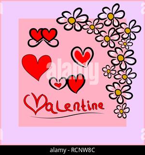 Résumé carte pour la Saint-Valentin. Vector illustration. Poster dessinés à la main, avec des coeurs et des fleurs Illustration de Vecteur
