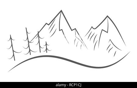 Résumé La Montagne en version plate. Vector illustration. Montagnes grises, icône isolé sur fond blanc Illustration de Vecteur