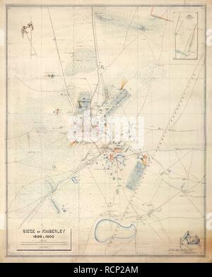 Siège de Kimberley. Afrique du Sud ; 1900. [Carte entière] Plan du siège de Kimberley, 14 octobre 1899 - 15 février 1900 ; avec des points cardinaux montrant harponnées Boers. Interrogés par le Colonel A.J. O'Meara, R.E., et signé par Claude O. Lucas, Cape Province Surveyor. Février 1900 publié à l'origine/fabriqués en Afrique du Sud ; 1900. . Source : ajouter. 71232 A,. Langue : Anglais. Banque D'Images