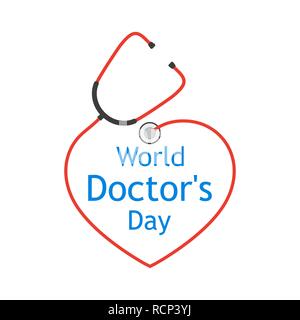 La Journée mondiale de médecin, stéthoscope avec logo de forme plate. Vector illustration. Illustration de Vecteur