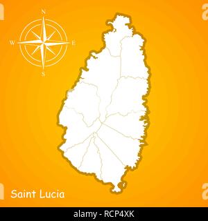 Plan de Saint Lucia. Vector illustration. Carte blanche sur fond orange vif. Illustration de Vecteur