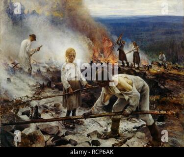 Sous le joug (brûler les broussailles). Musée : Ateneum, Helsinki. Auteur : Eero Järnefelt,. Banque D'Images