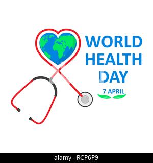 La Journée mondiale de la santé poster avec stéthoscope dans télévision design. Vector illustration. Globe signe et stéthoscope, ecology concept, Illustration de Vecteur