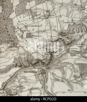 Carte de Napoléon. Environs de Montereau, France. Atlas de l'Histoire du Consulat et de l'Empire. Histoire du Consulat et l'Empire de la France sous Napoléon par Marie Joseph Louis Adolphe Thiers (1797-1877). Dessins par Dufour, gravures par Dyonnet. Édité à Paris, 1864. Banque D'Images