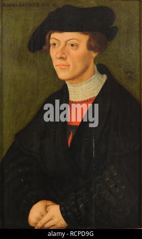 Portrait of a 19 ans, jeune homme dans des vêtements noirs. Musée : Anhaltische Gemäldegalerie Dessau. Auteur : Cranach, Lucas, l'Aîné. Banque D'Images