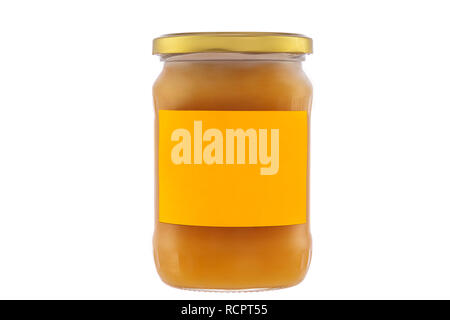 Pot de miel isolé sur fond blanc. Banque D'Images