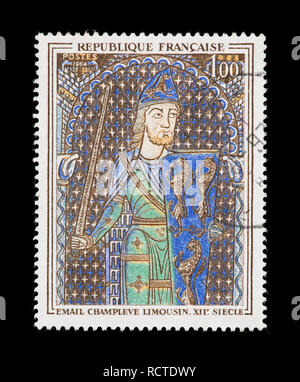 Postage stam de France représentant l'émail Champleve de Limoges, 112 ème siècle., montrant Geoffrey Plantagenet Banque D'Images