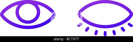 Deux icônes web ouvert et fermé les yeux. Dégradé violet Illustration de Vecteur