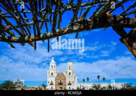 Cholla cactus épineux matériau utilisé pour couvrir d'ombre pour les vendeurs de nourriture des Amérindiens à l'historique Mission San Xavier del Bac, près de Tucson, AZ Banque D'Images