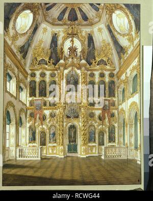 Dans l'intérieur de la chapelle du palais Palais Gatchina principal. Musée : Musée de l'Etat Palais Gatchina, Saint-Pétersbourg. Auteur : HAU, EDUARD. Banque D'Images