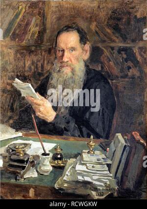 Portrait de l'auteur Comte Lev Nikolaïevitch Tolstoï (1828-1910). Musée : Musée d'état de Léon Tolstoï, Moscou. Auteur : Orlow, Nikolai Vasilievich. Banque D'Images