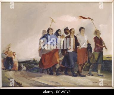 Kolkhoz les femmes sur le chemin de l'œuvre. Musée : la Galerie nationale Tretiakov (Moscou). Auteur : Gaponenko, Taras Gurievich. Banque D'Images