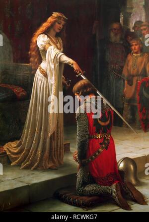 L'accolade. Musée : collection privée. Auteur : EDMUND BLAIR LEIGHTON,. Banque D'Images