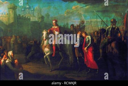 Entrée triomphale d'Alexandre Nevsky dans la ville de Pskov après sa victoire sur les Allemands. Musée : Musée Russe, Saint-Pétersbourg. Auteur : Ugryumov, Grigori Ivanovitch. Banque D'Images