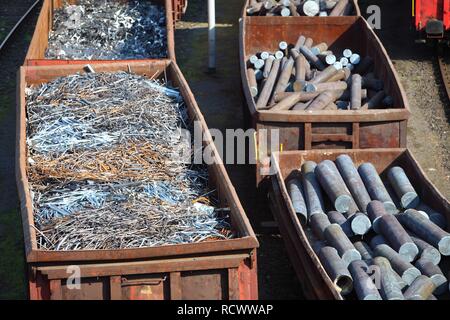 Fer à repasser et de la ferraille d'acier livré par rail jusqu'à l'aciérie de HKM Huettenwerke Krupp Mannesmann, Duisburg Banque D'Images