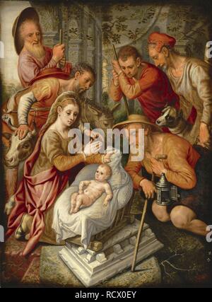 L'Adoration des bergers. Musée : collection privée. Auteur : Pieter Aertsen,. Banque D'Images