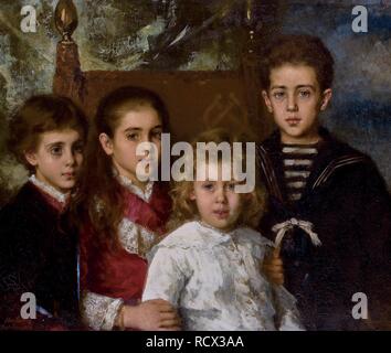 Portrait des enfants de Paul Pavlovitch Demidoff, 2ème Prince de San Donato (1839-1885), business, Anatol, Maria et Pavel. Musée : collection privée. Auteur : Harlamov (Harlamoff), Alexei Alexeyevitch. Banque D'Images