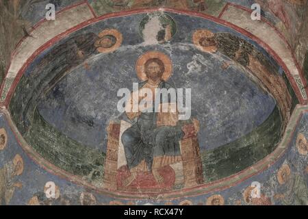 Le Christ intronisé (Sauveur du monde). Musée : Mirozhsky Monastery, Pskov. Auteur : ancienne fédération de fresques. Banque D'Images