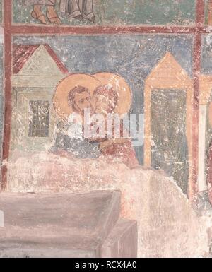 Réunion des Saints Joachim et Anne à la Porte Dorée. Musée : Mirozhsky Monastery, Pskov. Auteur : ancienne fédération de fresques. Banque D'Images