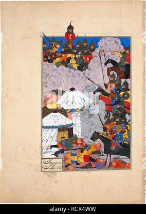 Les Iraniens se réfugier sur le mont Hamavan (Manuscript illumination du Shahname épique Ferdowsi par. La collection du musée : David. Auteur : maître iranien. Banque D'Images