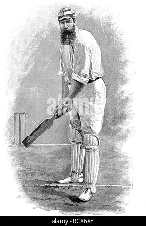 L'homme à la course, l'anglais, joueur de cricket homme en vêtements typiques et attitude de jeu, ch. 1870, Angleterre Banque D'Images