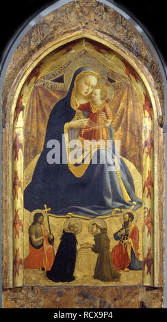 Vierge et enfant avec les Saints Jean le Baptiste, Dominique, François et Paul. Musée : Galleria Nazionale, Parma. Auteur : Fra Angelico. Banque D'Images