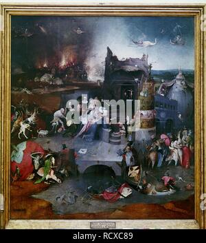 La Tentation de Saint Antoine (panneau central d'un triptyque). Musée : Museu Nacional de Arte Antiga, Lisbonne. Auteur : BOSCH, HIERONYMUS. Banque D'Images