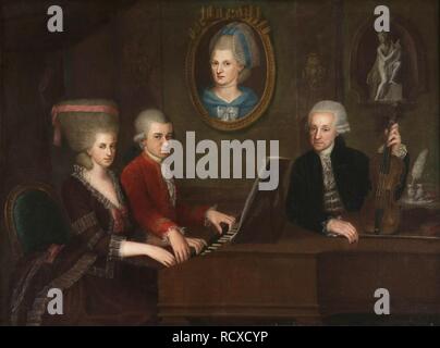 Wolfgang Amadeus Mozart avec Soeur Maria Anna et le père Léopold, sur le mur un portrait de la défunte mère, Anna Maria. Musée : Mozarteum (ISM), Salzbourg. Auteur : CROCE, Johann Nepomuk DELLA. Banque D'Images