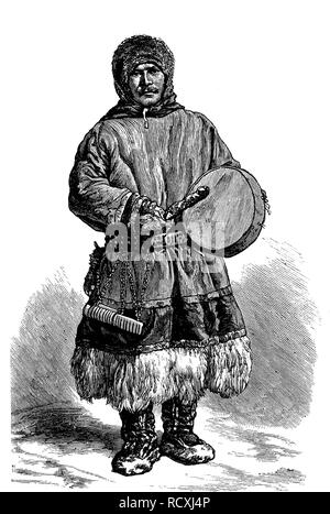 De l'homme, Samoyède, Samoyèdes samoyèdes, Oural, Russie, gravure sur bois, 1888 Banque D'Images