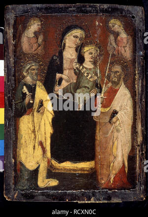 La Madone et lEnfant ont intronisé avec les Saints Pierre et Paul. Musée : l'État A. Musée des beaux-arts Pouchkine, Moscou. Auteur : Maître de San Jacopo a Muciano. Banque D'Images
