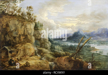 Rivière paysage vallonné avec Saint Antoine et Saint Paul de Thèbes. Musée : Fondation Custodia. Auteur : UDEN, LUCAS VAN. Banque D'Images