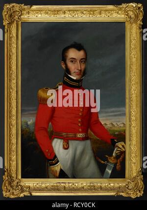 Le Capitaine Robert McMullin (1786-1865) . Petit portrait de trois-quarts. L'article contre l'église et des cantonnements à Meerut. Il est vêtu d'un très bon exemple de l'uniforme de capitaine de la B.N.I. ; sa main gauche repose sur son épée, et il détient son chapeau dans son droit. 1827. Peinture à l'huile. 62 par 41,5 cm. Source : Favoriser l'863. Auteur : Jivan Ram, Raja. Banque D'Images