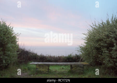 Pacifique vide banc en face de la mer au coucher du soleil en France. Banque D'Images