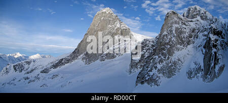 Les clochers de Bugaboo, une chaîne de montagnes en montagnes Purcell, Bugaboo Provincial Park, Britisch Columbia Banque D'Images