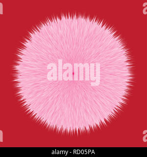 Pink Fluffy Hair Pom, 3D illustration sur rouge Banque D'Images