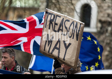 Londres, Royaume-Uni - 15 janvier 2019 : Brexit suporters, brexiteers, dans le centre de Londres maintenant de quitter les campagnes de bannières de l'Union européenne. Banque D'Images