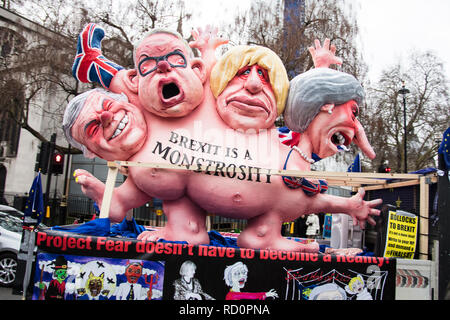 Londres, Royaume-Uni - 15 janvier 2019 : les militants anti Brexit rally devant les Maisons du Parlement à Westminster sur l'brexit traiter vote Banque D'Images
