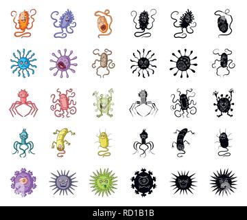 Types de microbes funny cartoon,icônes noires dans set collection pour la conception. Les microbes pathogènes de symbole vecteur illustration de stock. Illustration de Vecteur