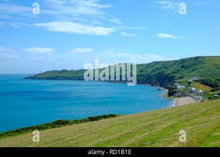 Vue sur Start Bay jusqu'à Start point, Hallsands sur la droite. Torcross, Beesands, South Hams. Devon. ROYAUME-UNI Banque D'Images