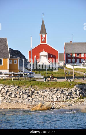 L'Église et la partie ancienne de la capitale du Groenland, Nuuk Banque D'Images