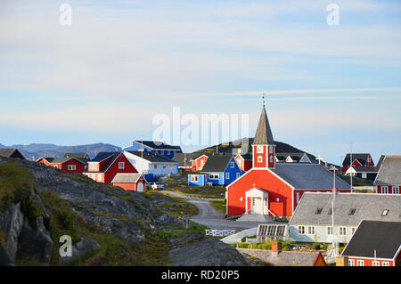 L'Église et la partie ancienne de la capitale du Groenland, Nuuk Banque D'Images